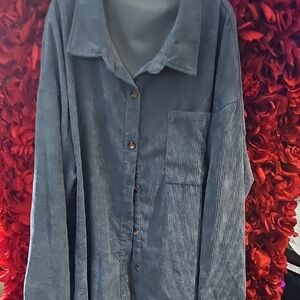 Shein Curve Blue Corduroy Button-Up Shirt Size 2XL NEW